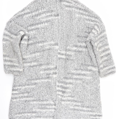 Papaya Womens Grey Striped  Cardigan Jumper Size M  - Longline Cardigan