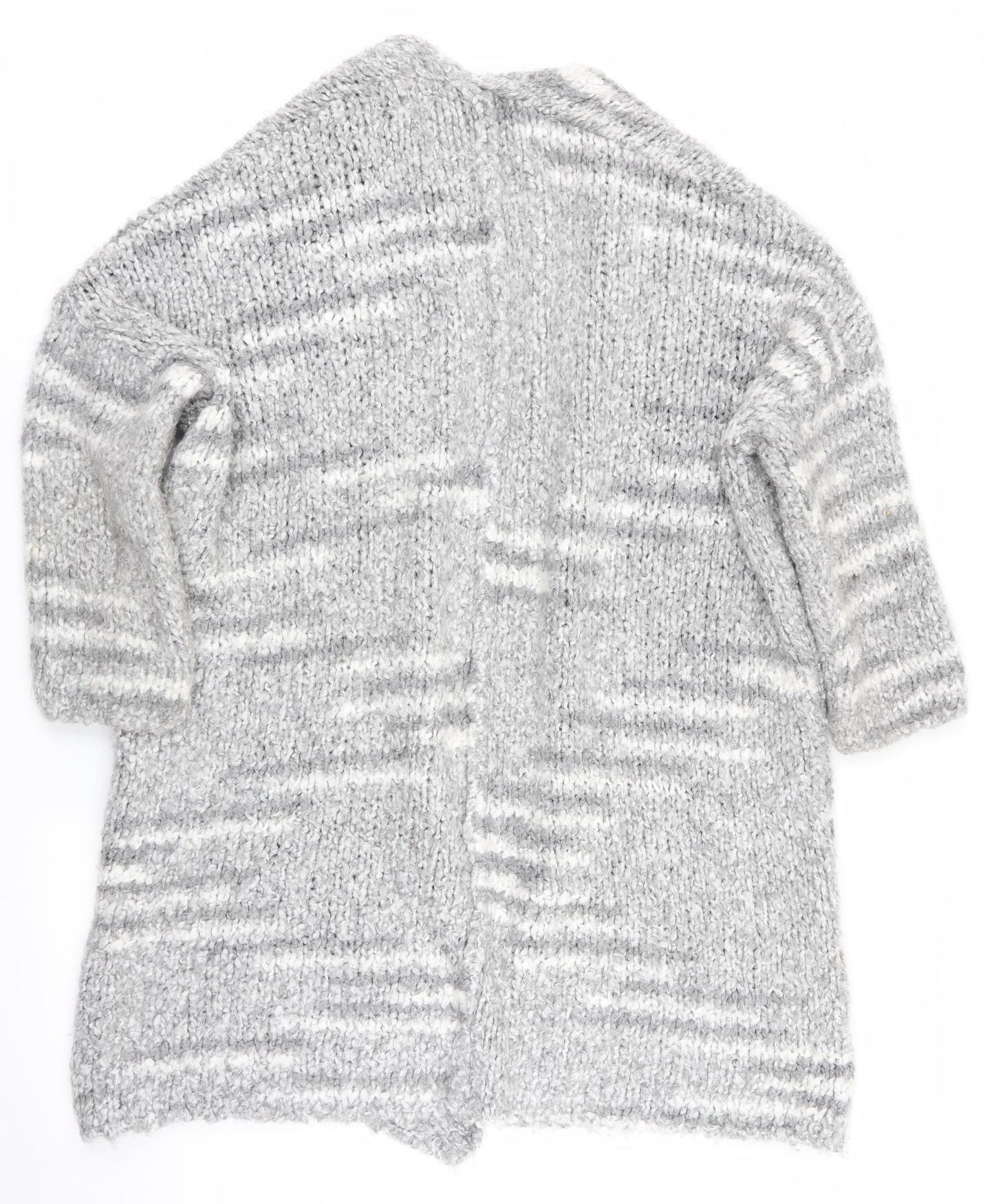 Papaya Womens Grey Striped  Cardigan Jumper Size M  - Longline Cardigan