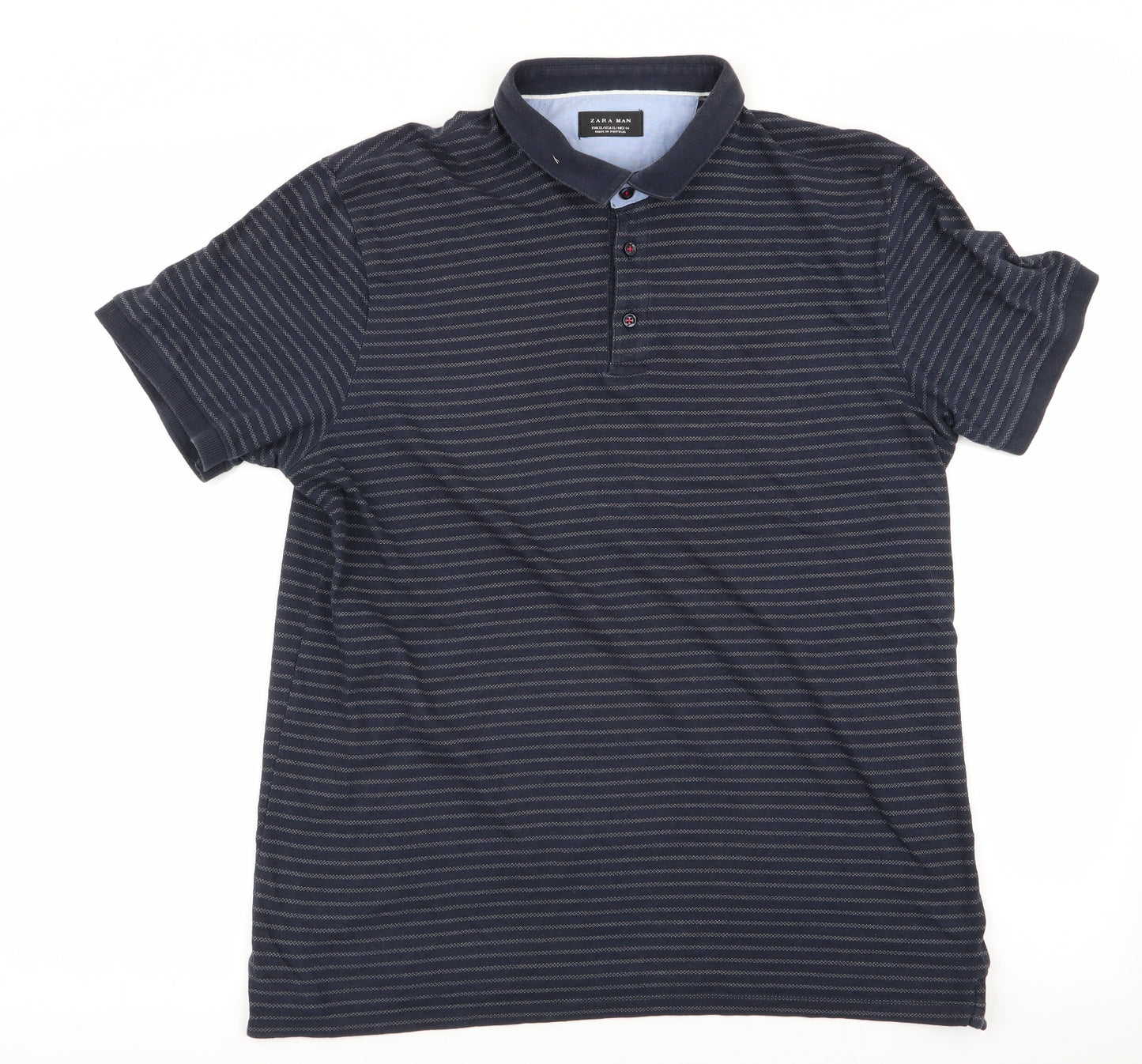 Zara Man Mens Blue Striped   Polo Size XL