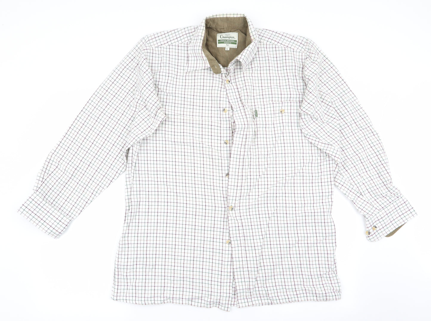 Super Champion Mens Green Check   Button-Up Size L
