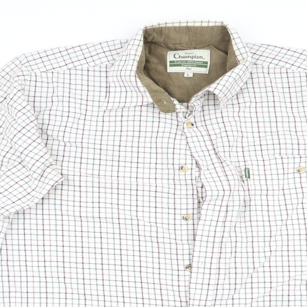 Super Champion Mens Green Check   Button-Up Size L