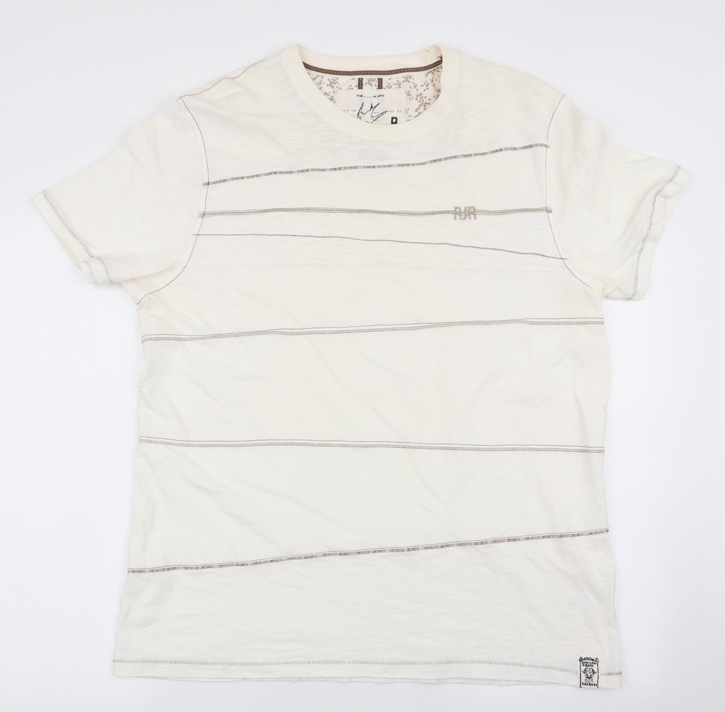 John Rocha Mens Ivory Striped   T-Shirt Size L