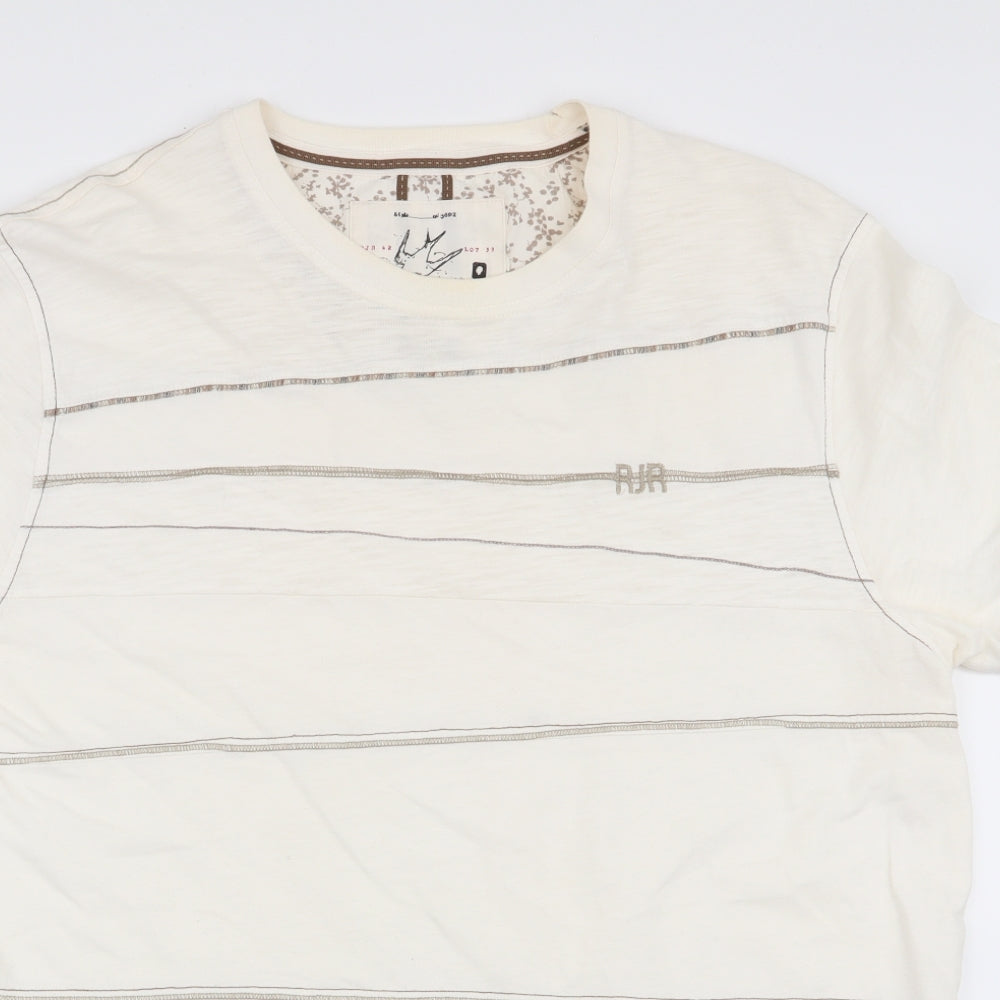 John Rocha Mens Ivory Striped   T-Shirt Size L