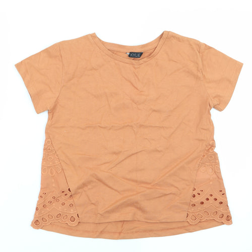 Kylie Girls Orange   Basic T-Shirt Size 9-10 Years  - Lace insert to sides