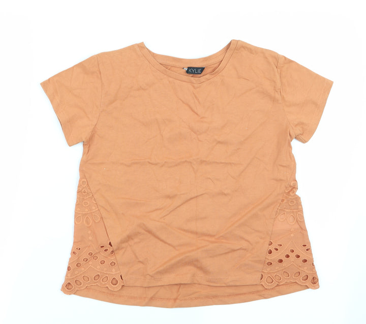 Kylie Girls Orange   Basic T-Shirt Size 9-10 Years  - Lace insert to sides