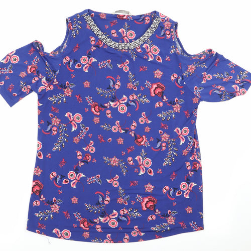George Womens Blue Floral  Tunic Blouse Size 12  - Cut out shoulders