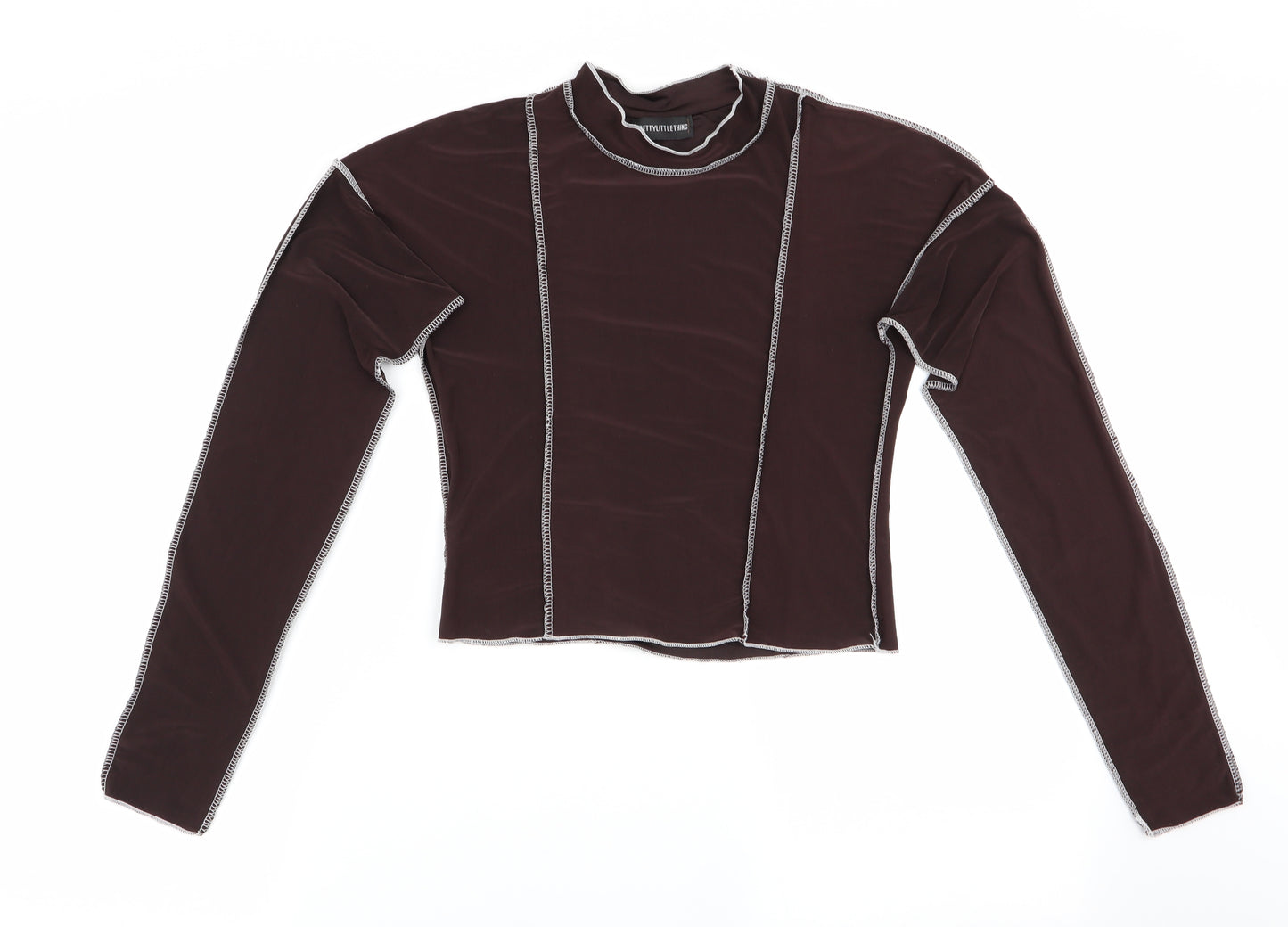 PRETTYLITTLETHING Womens Brown   Basic Blouse Size 10  - External seams