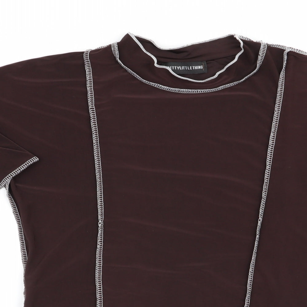 PRETTYLITTLETHING Womens Brown   Basic Blouse Size 10  - External seams