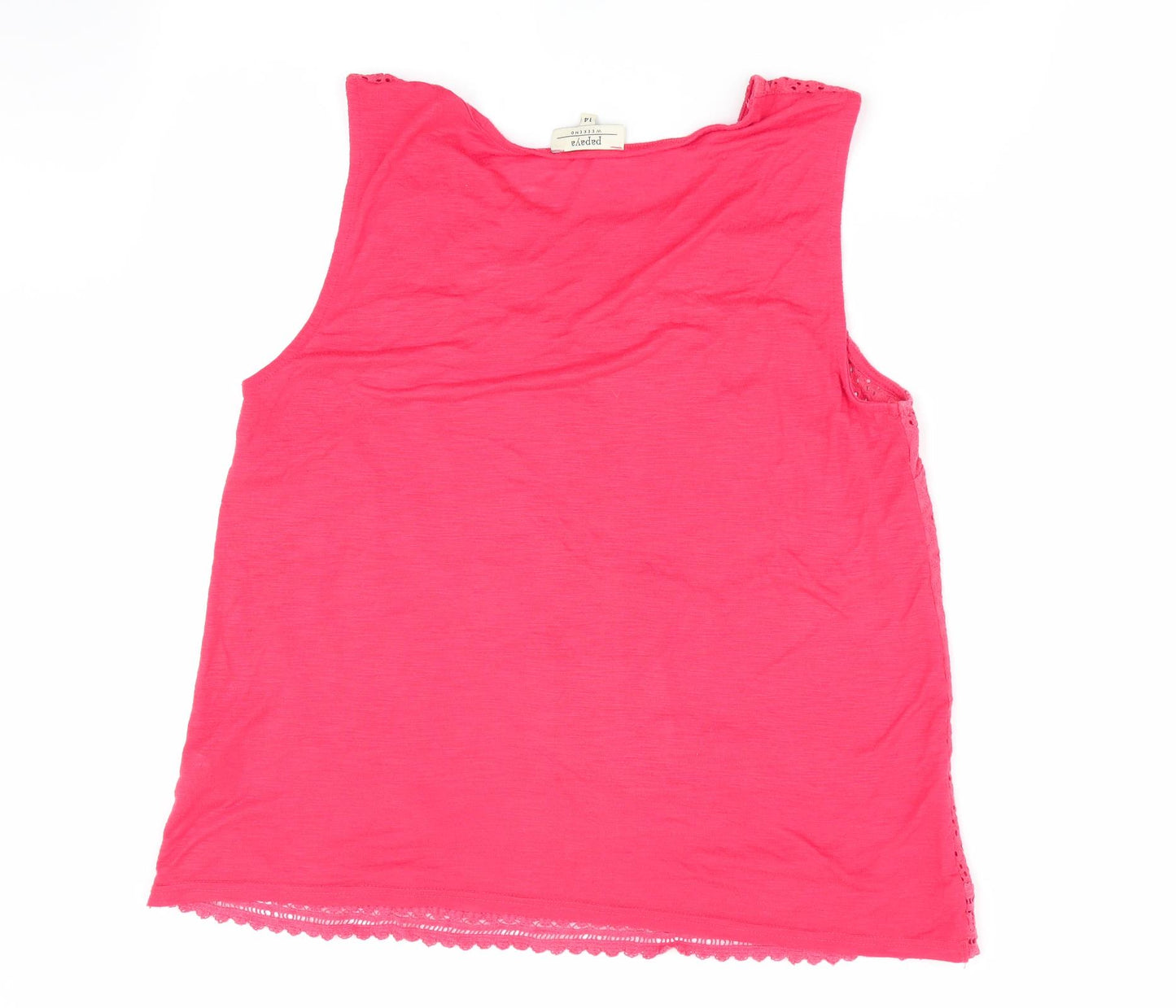 Papaya Womens Pink Floral  Basic Tank Size 14  - front lace detail