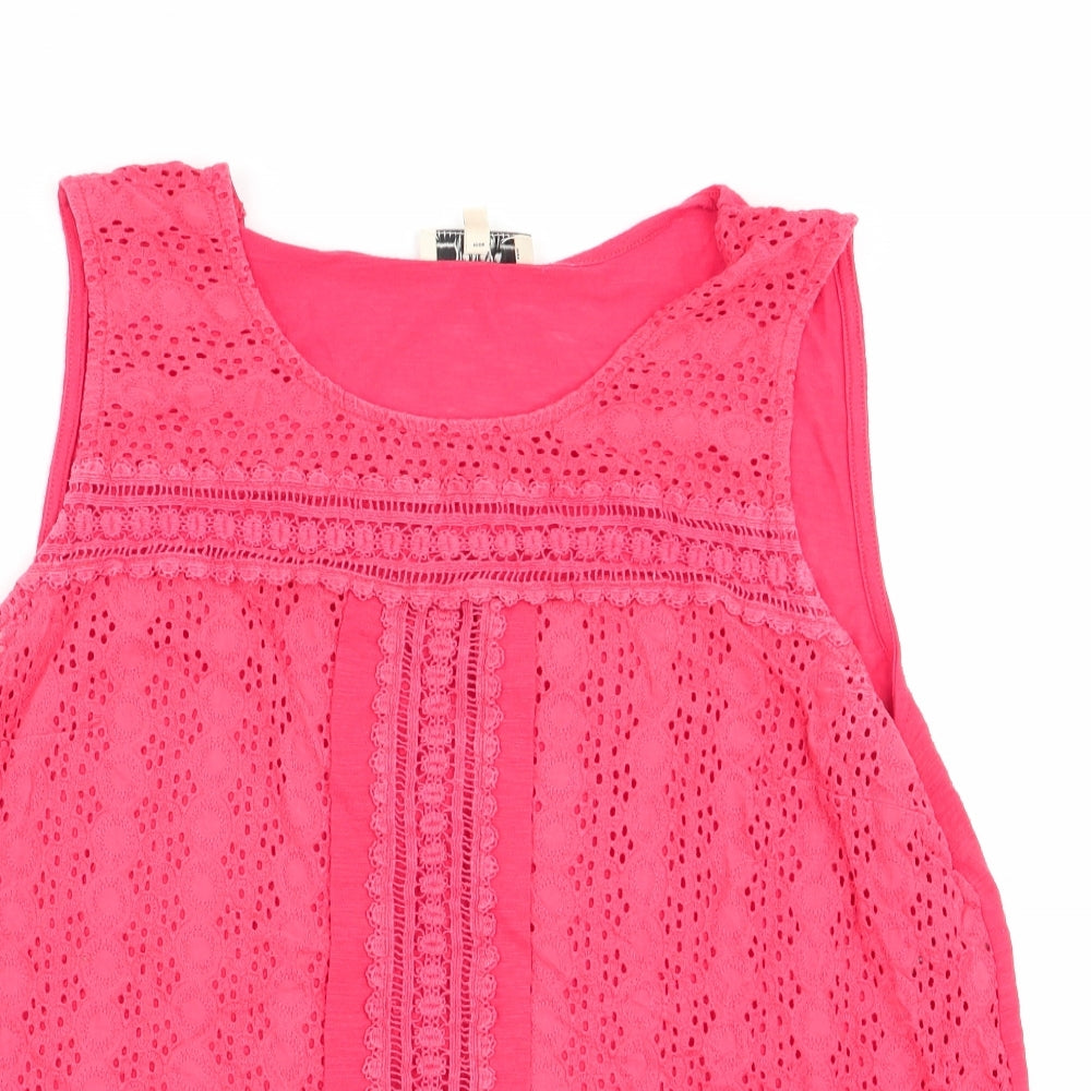 Papaya Womens Pink Floral  Basic Tank Size 14  - front lace detail