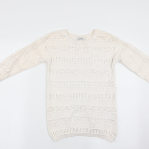George Girls Ivory Striped  Pullover Jumper Size 10-11 Years  - Crochet style detail