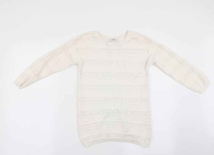 George Girls Ivory Striped Pullover Jumper Size 10-11 Years - Crochet style detail