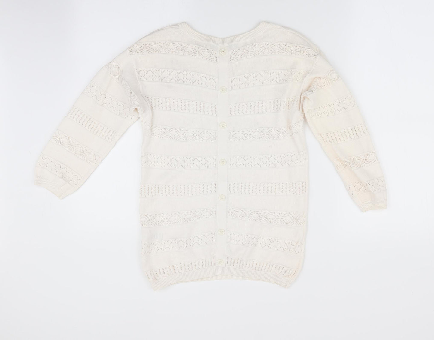 George Girls Ivory Striped  Pullover Jumper Size 10-11 Years  - Crochet style detail