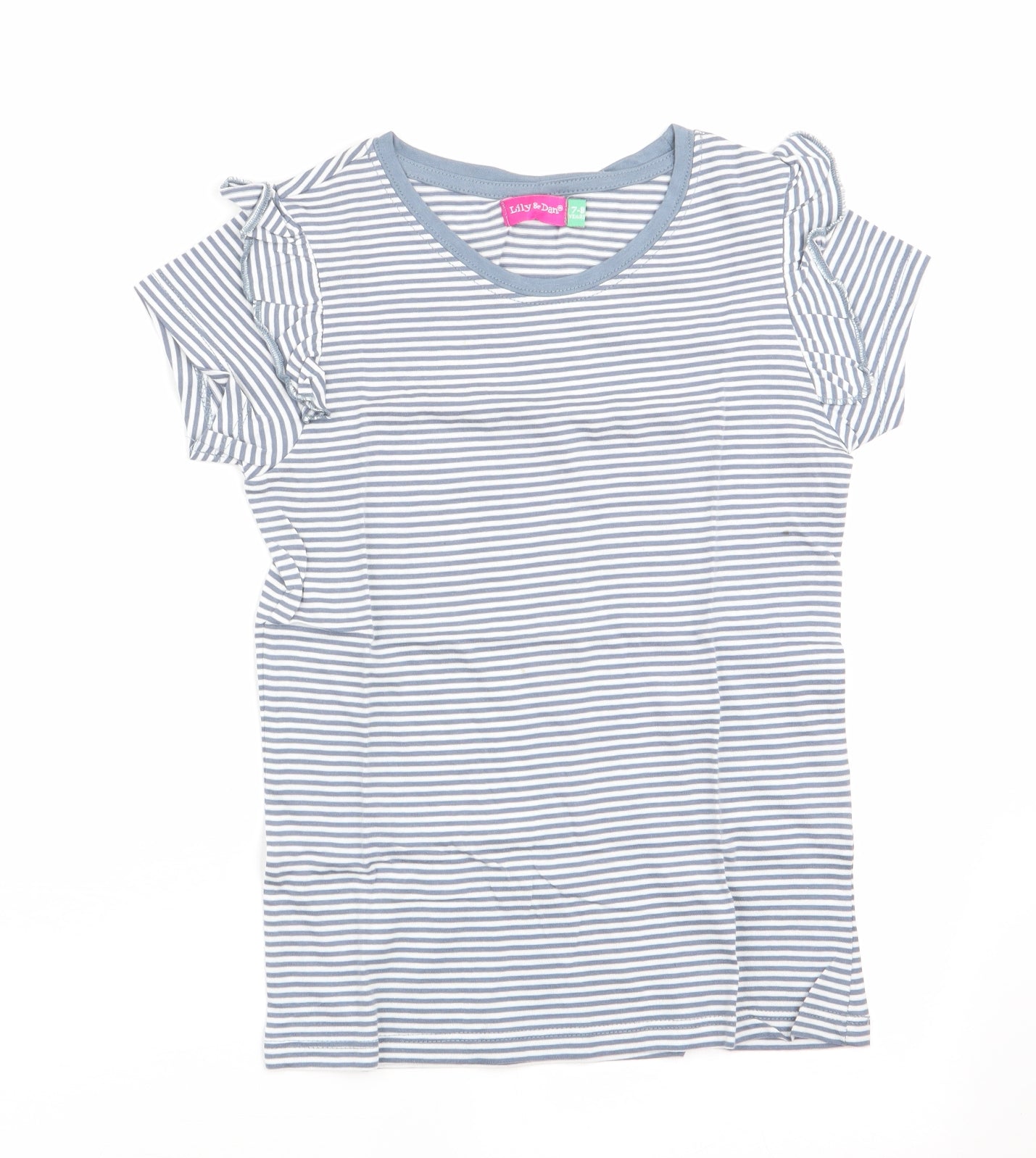 Lilly & Dan Girls Blue Striped  Basic T-Shirt Size 7-8 Years