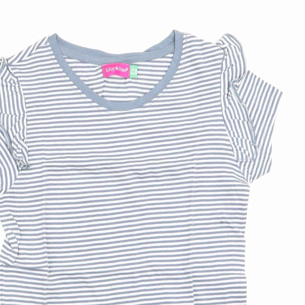 Lilly & Dan Girls Blue Striped  Basic T-Shirt Size 7-8 Years