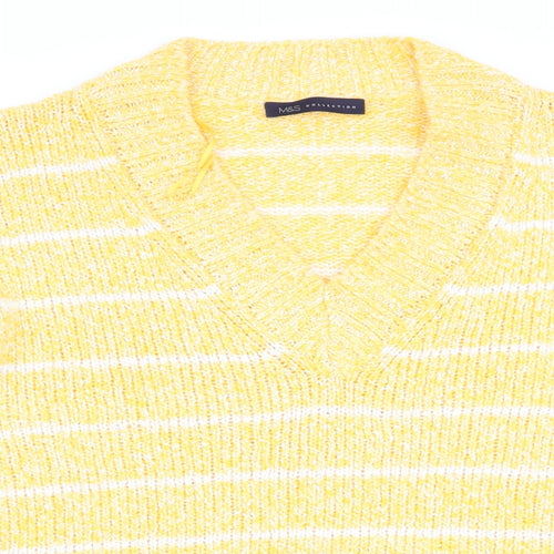 Marks and Spencer Womens Yellow Striped  Pullover Jumper Size L