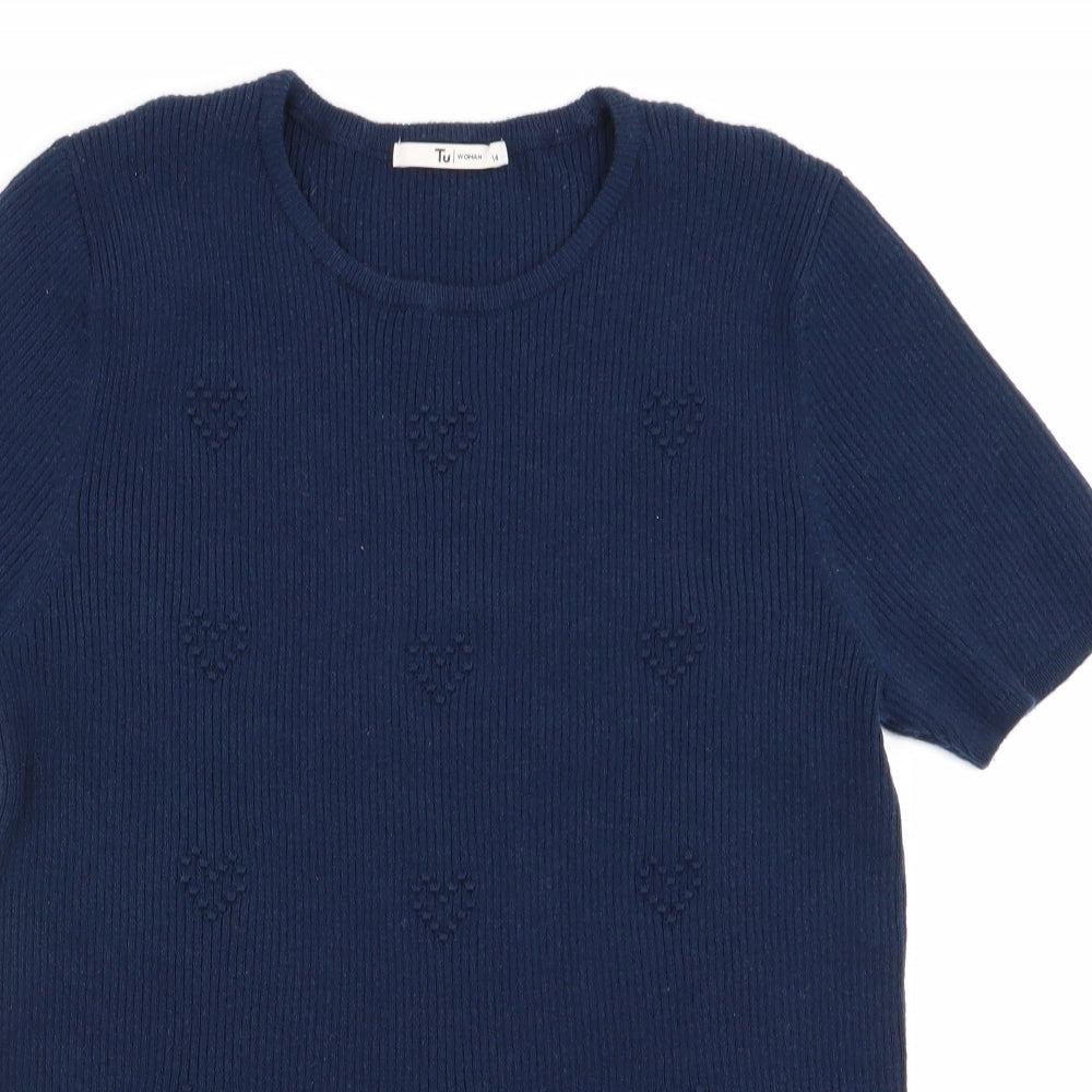TU Womens Blue Geometric  Pullover Jumper Size 14  - Heart