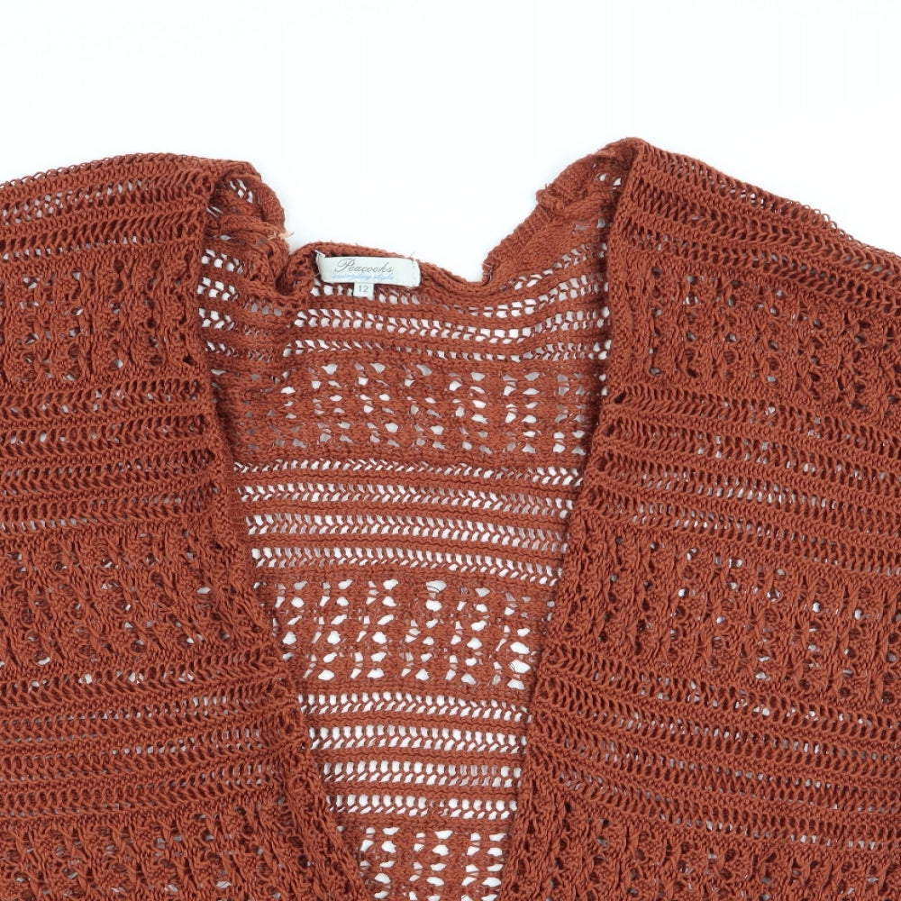 Peacock Womens Brown   Cardigan Jumper Size 12  - open knit