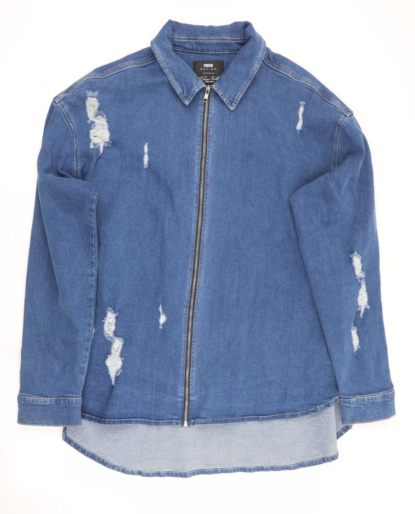 ASOS Design Womens Blue   Jacket Coat Size M  - Longline Distressed Demin Jacket