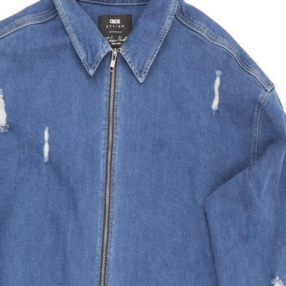 ASOS Design Womens Blue   Jacket Coat Size M  - Longline Distressed Demin Jacket