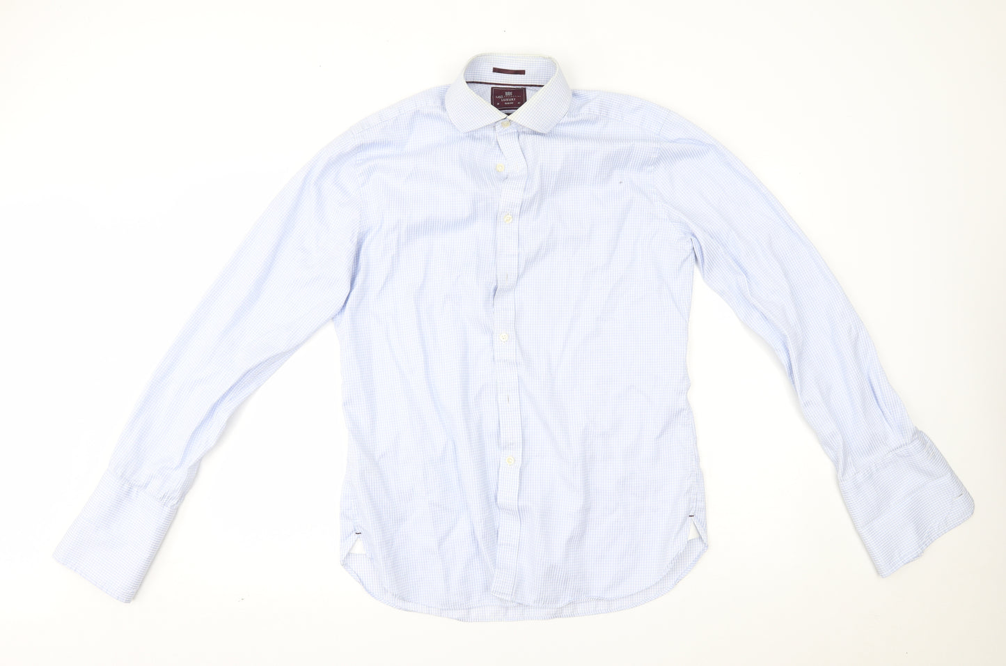 M&S Mens Blue Check   Dress Shirt Size 16