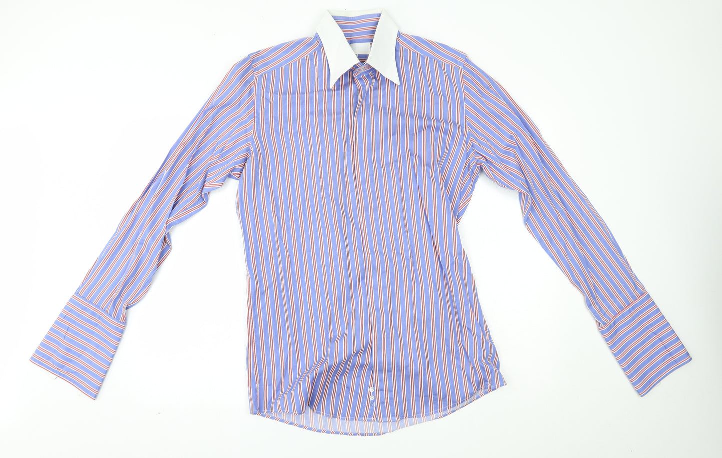 William Hunt Mens Blue Striped   Button-Up Size 16