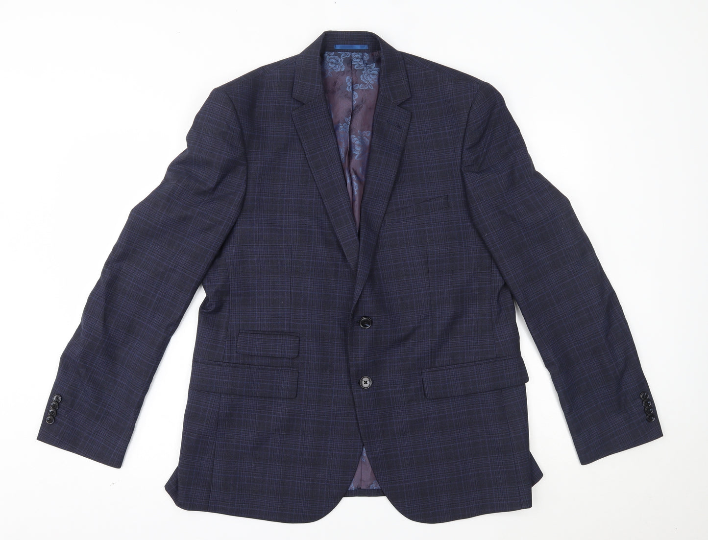 burton menswear Mens Blue Plaid  Jacket Blazer Size 44