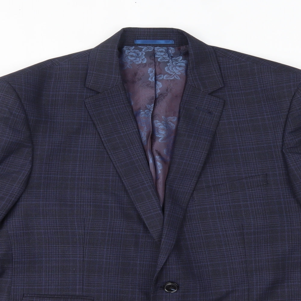 burton menswear Mens Blue Plaid  Jacket Blazer Size 44
