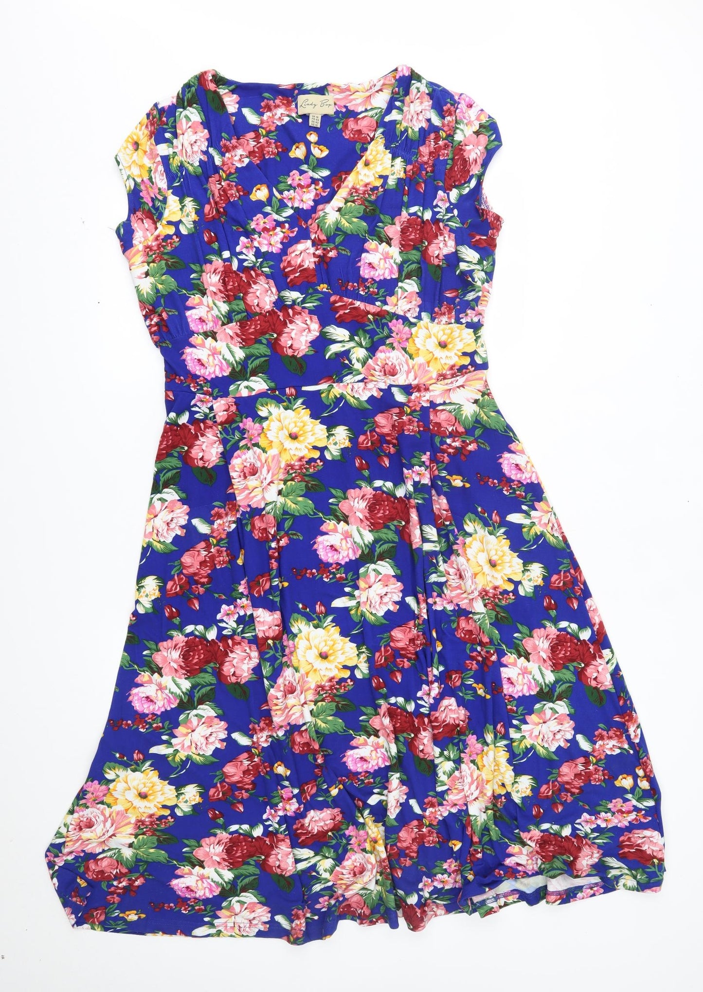 Lindy Bop Womens Blue Floral  A-Line  Size 16