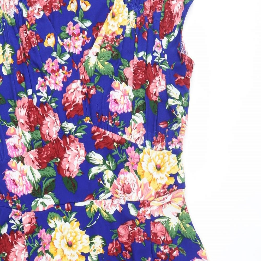 Lindy Bop Womens Blue Floral  A-Line  Size 16