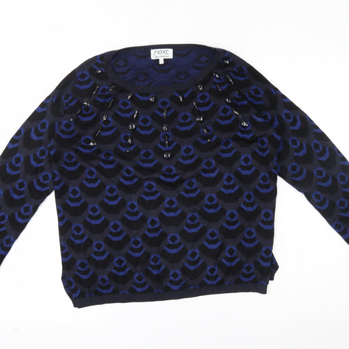 NEXT Womens Blue Geometric  Pullover Jumper Size 12  - gems