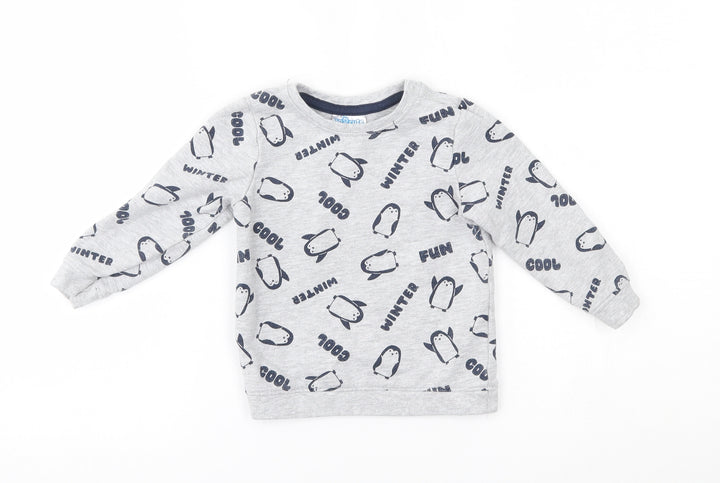 so cute Baby Grey   Pullover Jumper Size 12-18 Months  - penguins