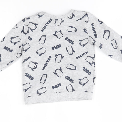 so cute Baby Grey   Pullover Jumper Size 12-18 Months  - penguins