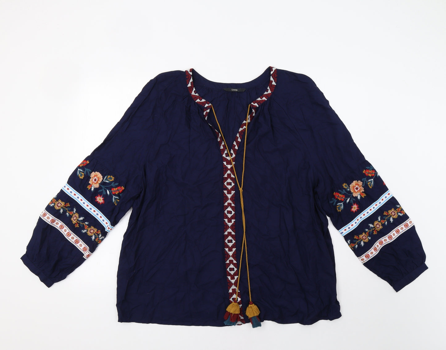 George Womens Blue Floral  Tunic Blouse Size 20