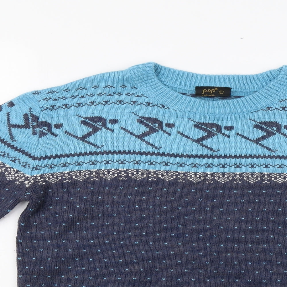 Pop England Womens Blue Fair Isle  Pullover Jumper Size L