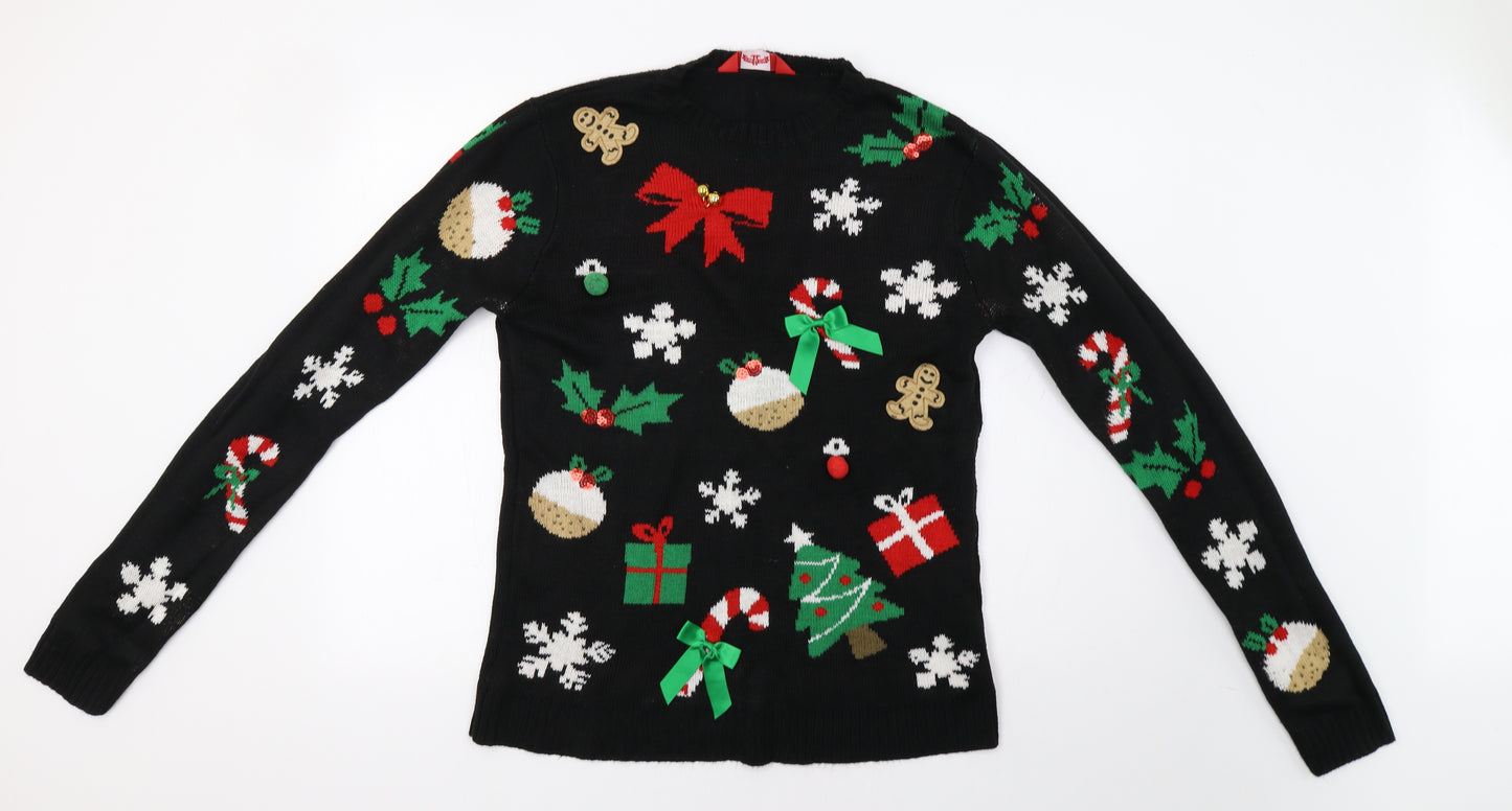 Made By Elves Womens Black   Pullover Jumper Size M  - Christmas Jumper