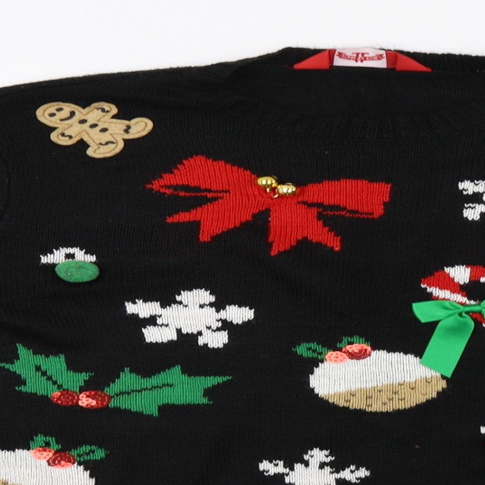 Made By Elves Womens Black   Pullover Jumper Size M  - Christmas Jumper