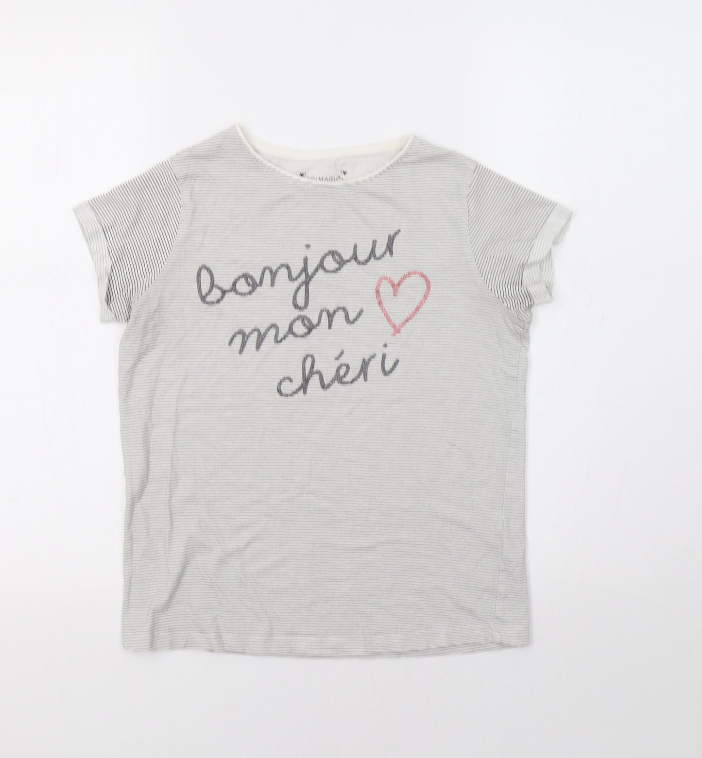 Primark Girls Grey Striped  Basic T-Shirt Size 11-12 Years  - Bonjour