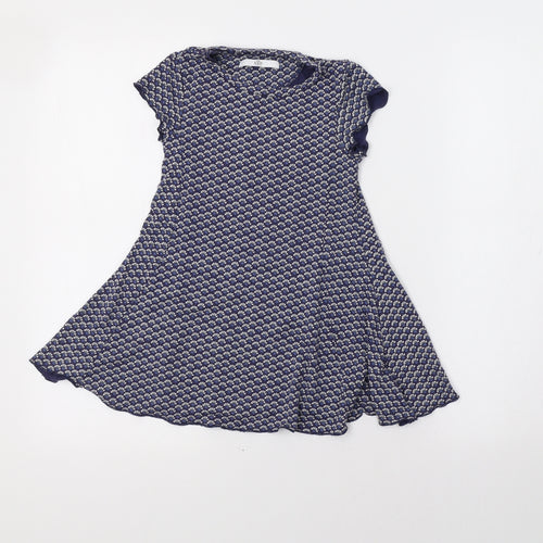 M&S Girls Blue Geometric  Fit & Flare  Size 3-4 Years