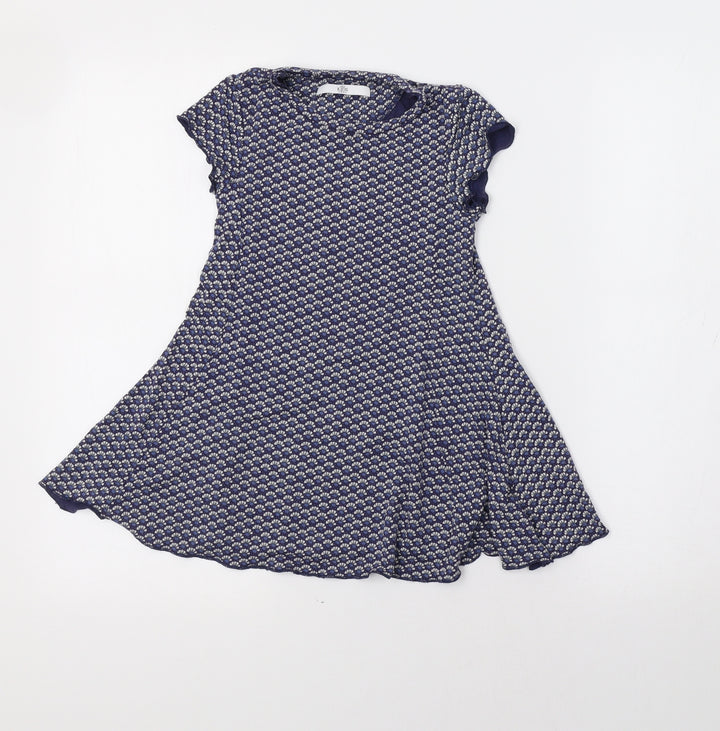 M&S Girls Blue Geometric  Fit & Flare  Size 3-4 Years