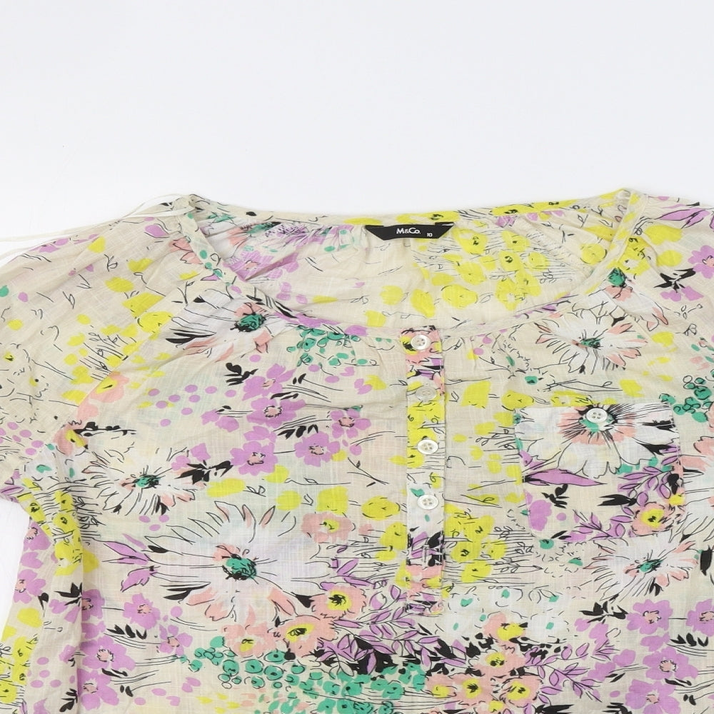 M&Co Womens Multicoloured Floral  Basic Button-Up Size 10