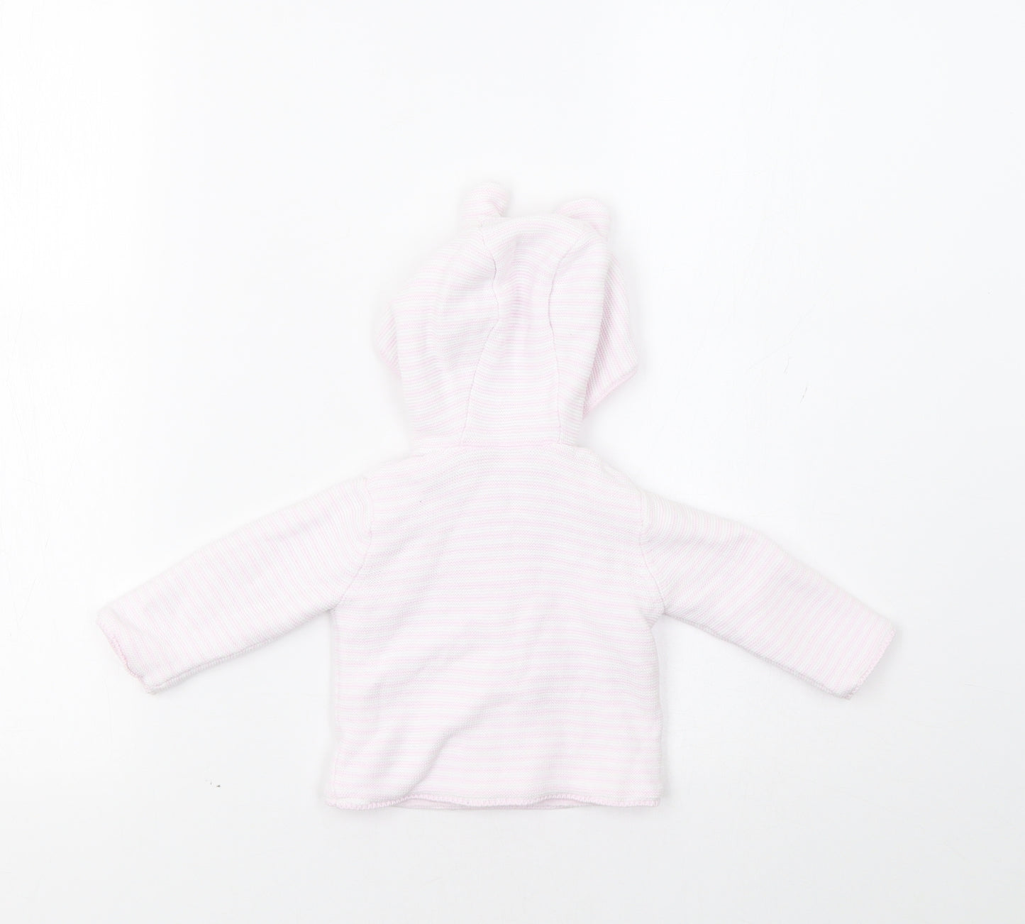 Mothercare Baby Pink Striped  Cardigan Jumper Size 36 Months  - Bear Hood