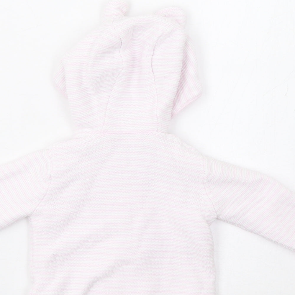 Mothercare Baby Pink Striped  Cardigan Jumper Size 36 Months  - Bear Hood