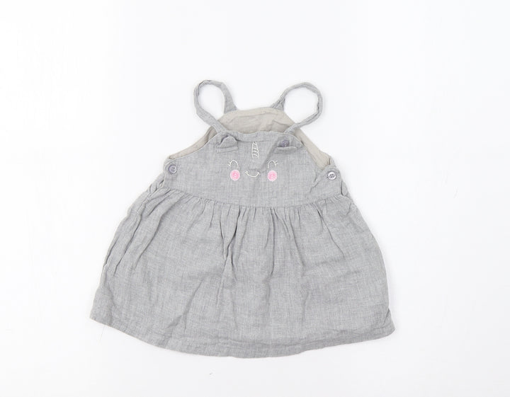 Matalan Baby Grey   Pinafore/Dungaree Dress  Size 3-6 Months