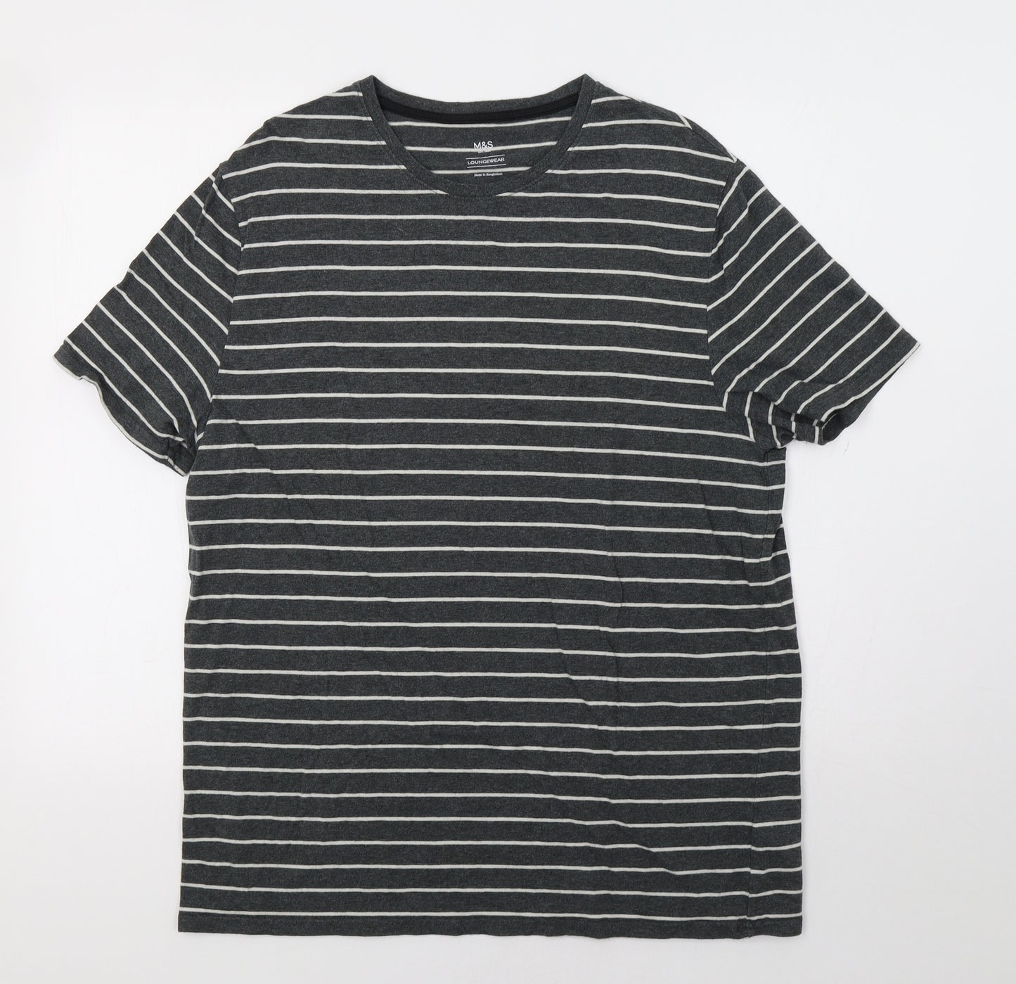 M&S Mens Grey Striped   T-Shirt Size L