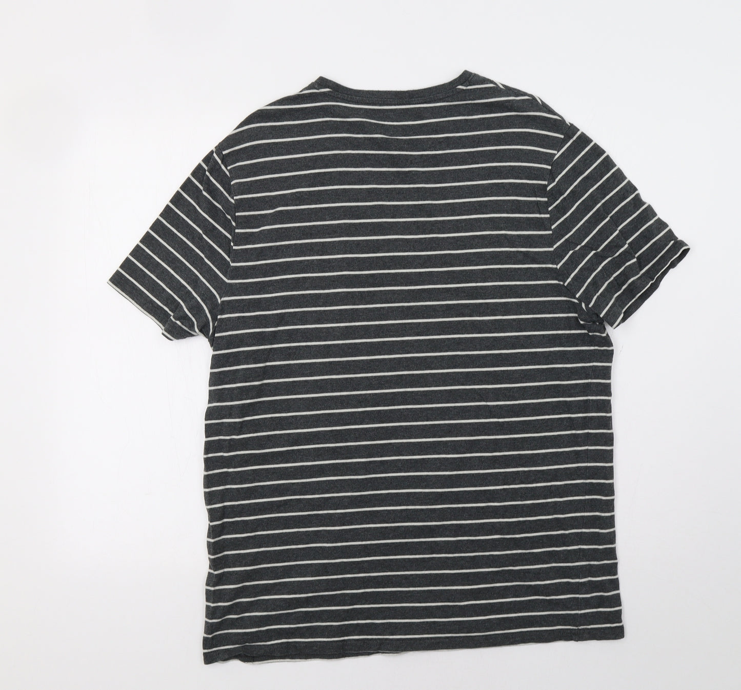 M&S Mens Grey Striped   T-Shirt Size L
