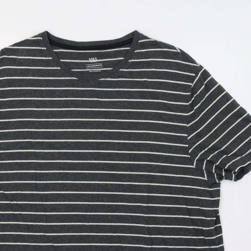 M&S Mens Grey Striped   T-Shirt Size L