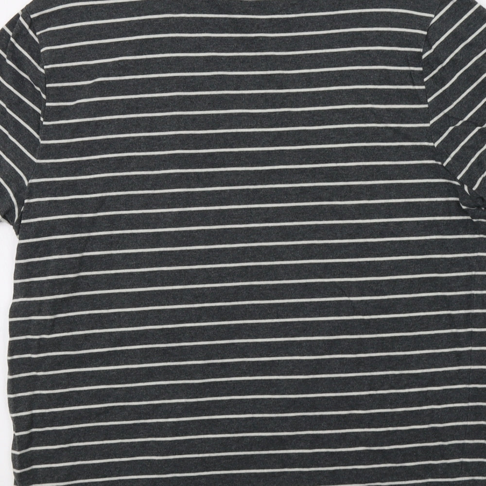 M&S Mens Grey Striped   T-Shirt Size L