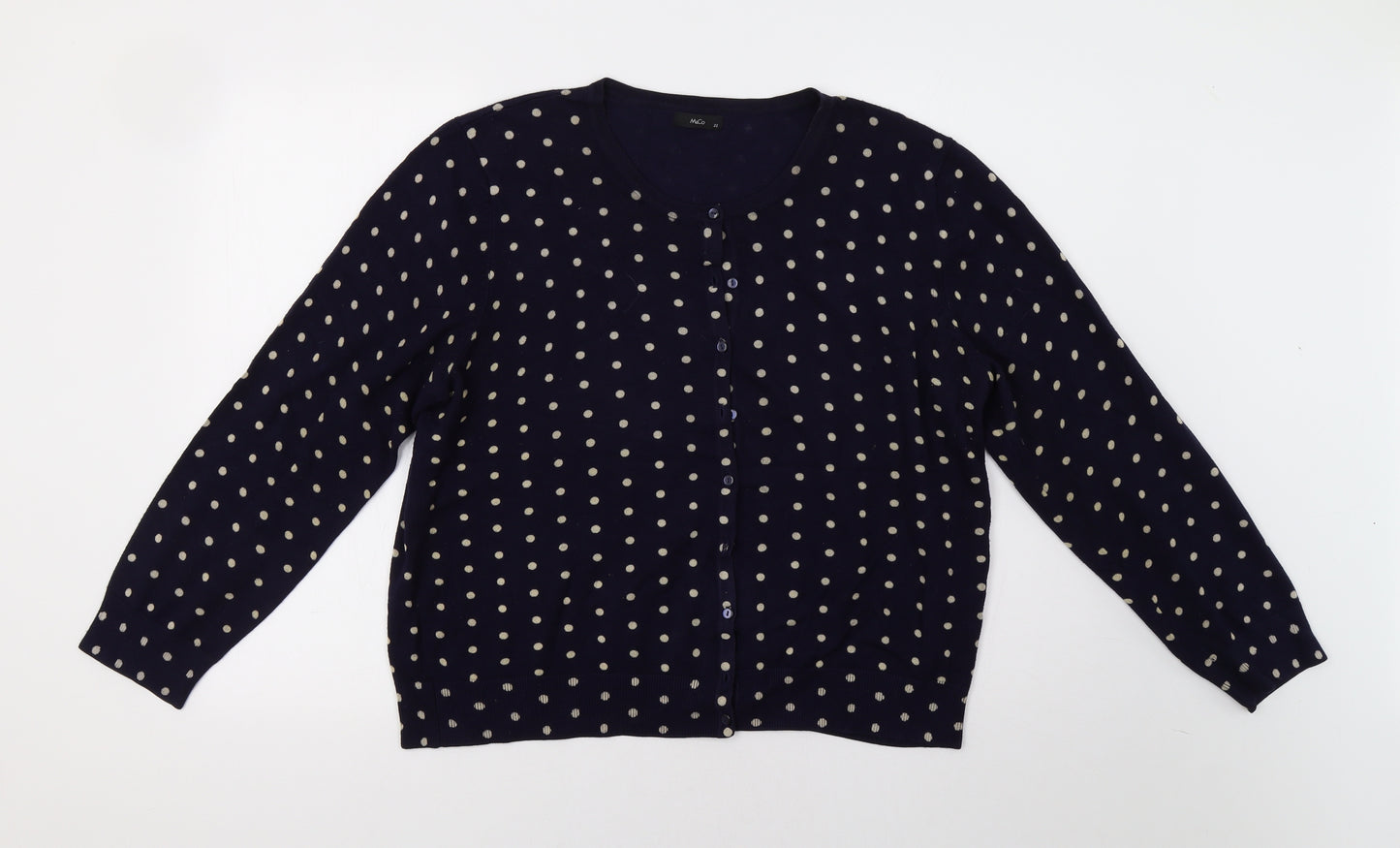 M&Co Womens Blue Polka Dot  Cardigan Jumper Size 22