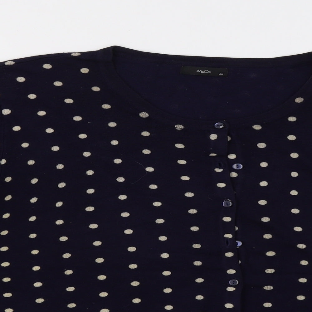 M&Co Womens Blue Polka Dot  Cardigan Jumper Size 22